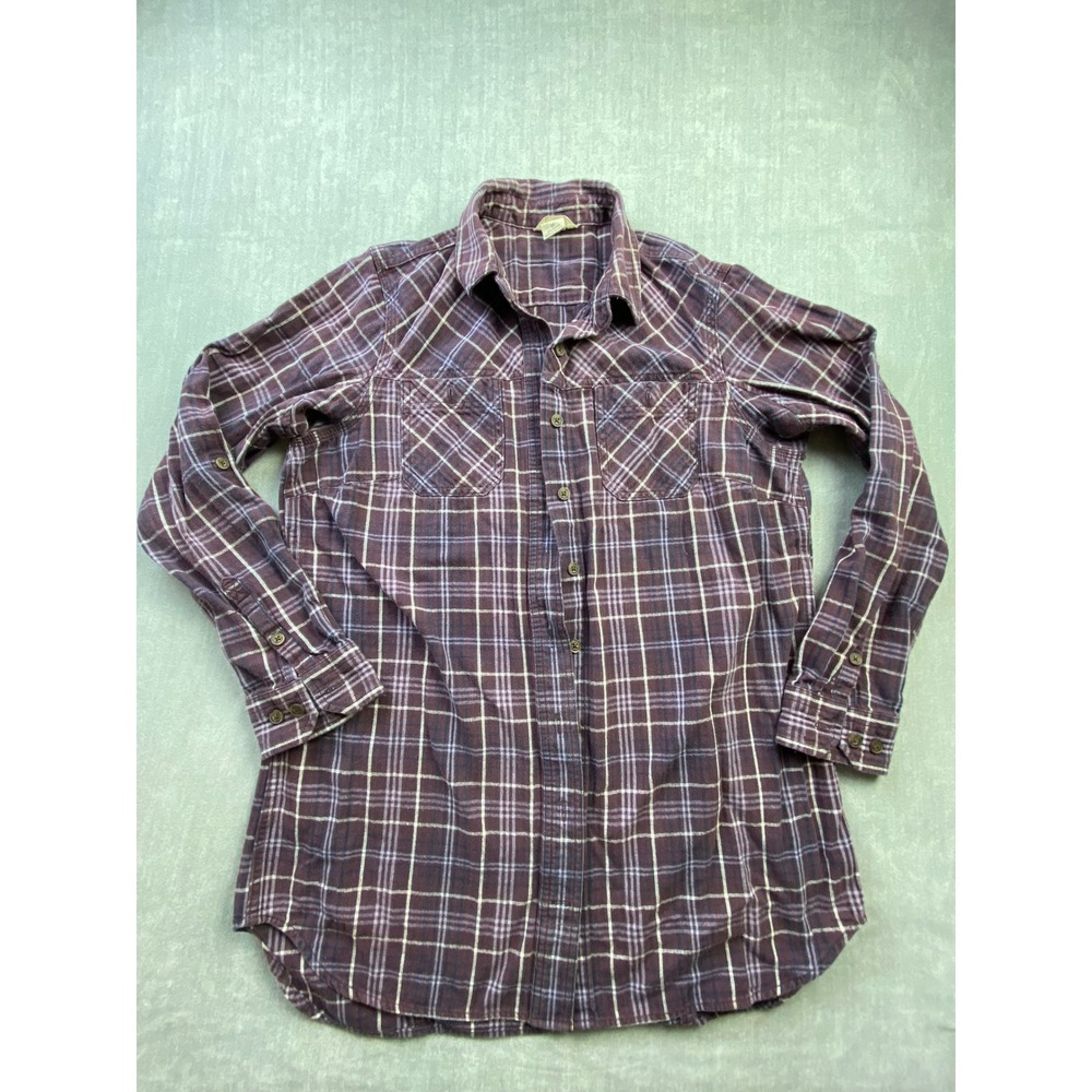 Duluth Trading Co Purple Plaid‎ Flannel Shirt Mens Medium Cotton Long Sleeve